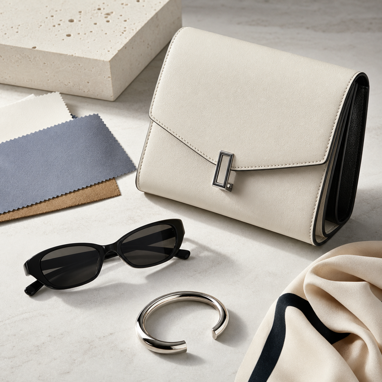 Fashion accessories and fabric swatches