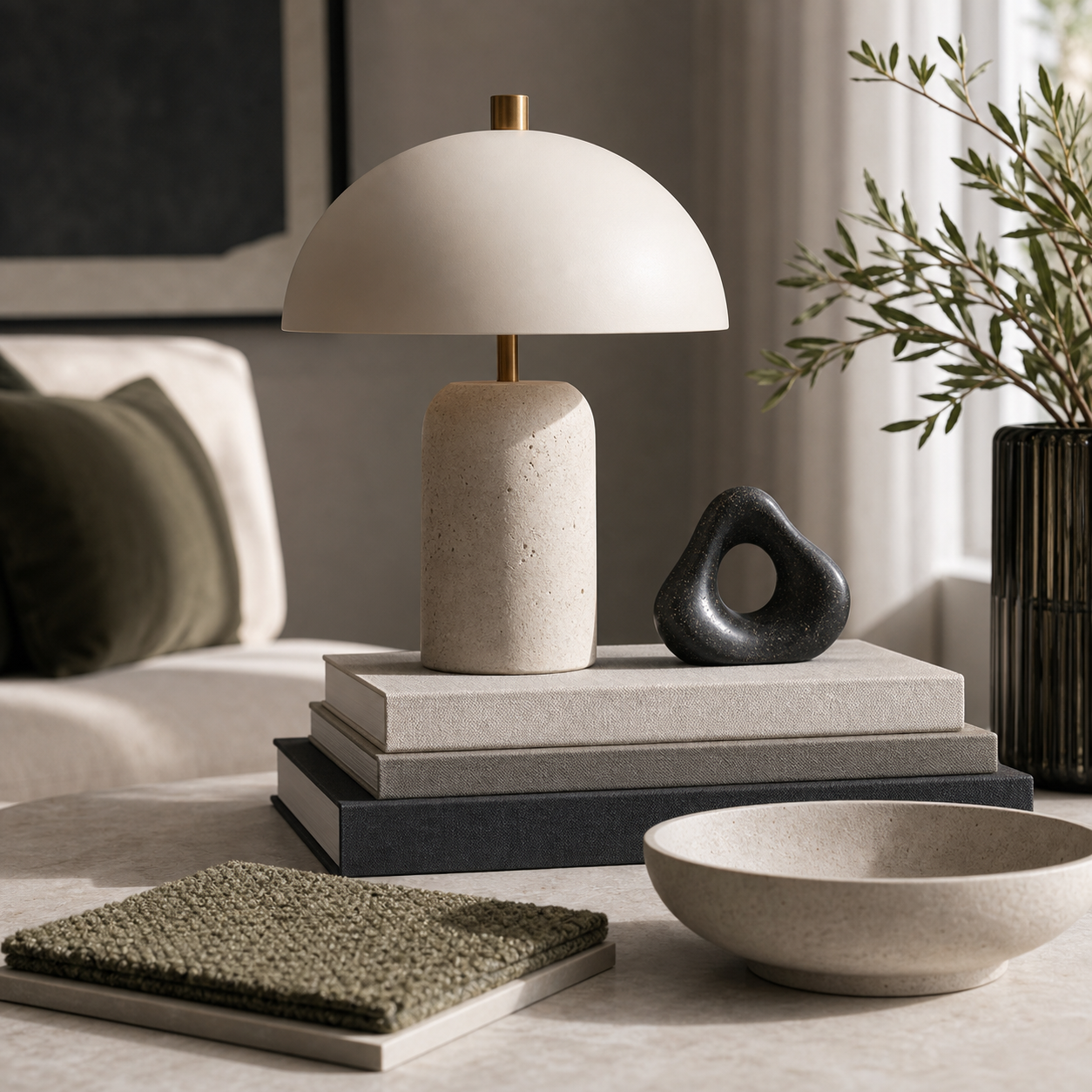 Sculptural lamp and interior styling objects