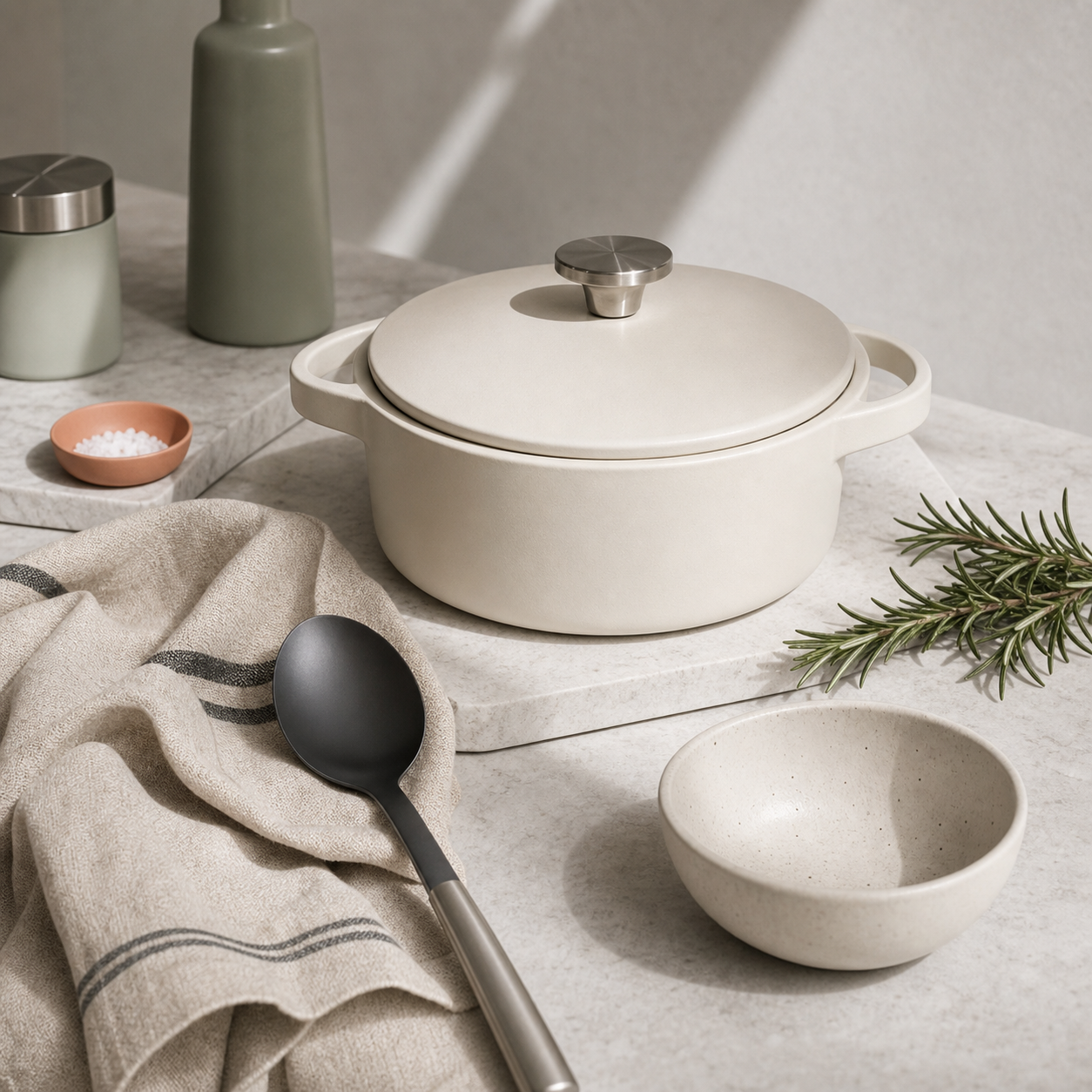Casserole dish and hosting still life